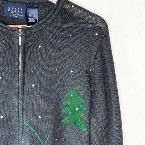 Crazy Horse Liz Claiborne Snowman Christmas Tree Cardigan Sweater - Women’s LP - Picture 5 of 8